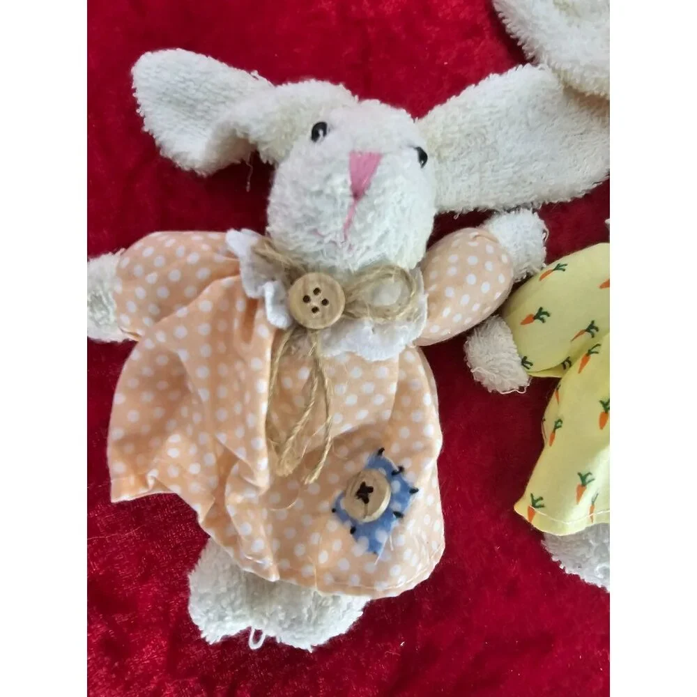 Vintage White Bunny Rabbit Dolls Floppy Ears Stuffed Plush With‎ Clothes